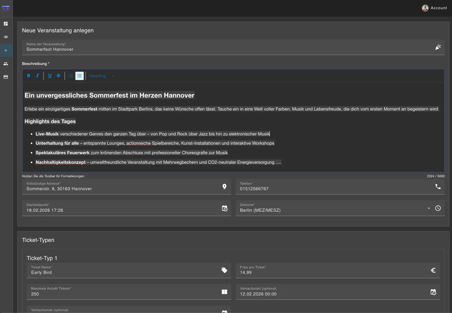 Veranstaltung erstellen