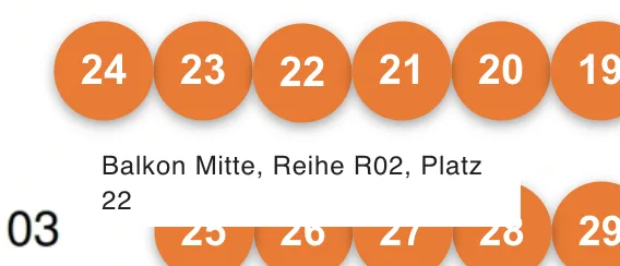 Tooltip beim Überfahren eines Sitzplatzes zeigt Bereich, Reihe und Platznummer an